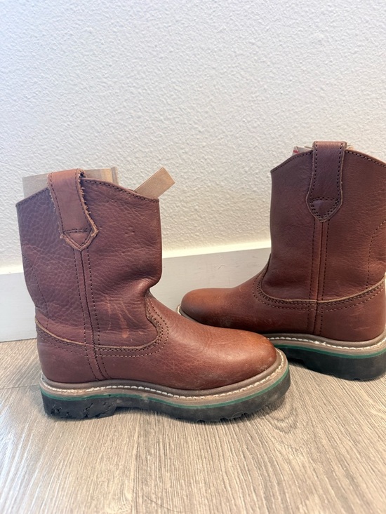 John Deere Brown Kids Pull-On Cowboy Boots with Green Outsole - Picture 5 of 10